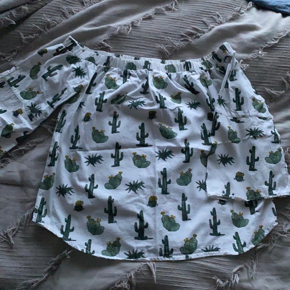 Blue Rain Tops - Cute Off-the-shoulder Cacti Top